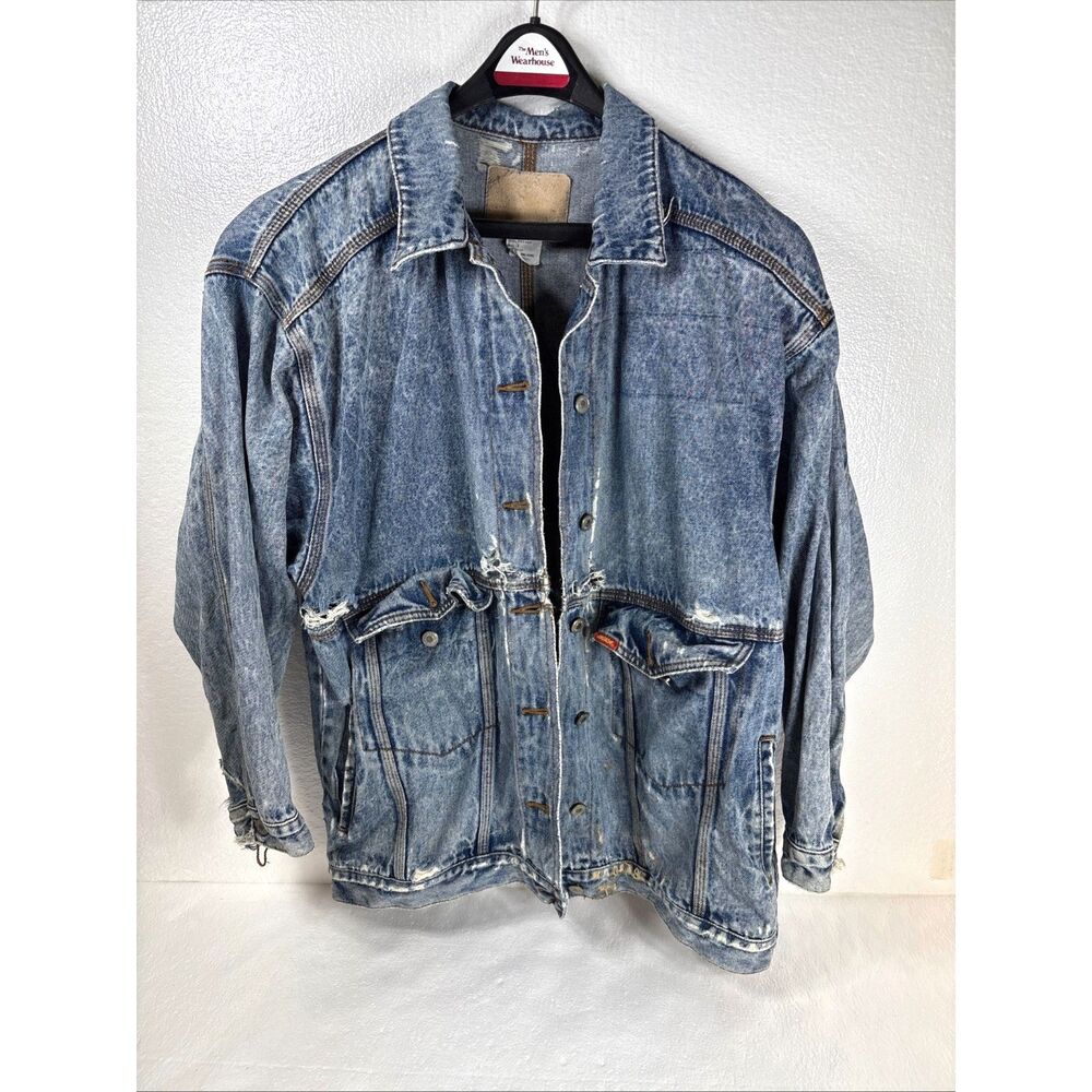 Jordache Vintage Denim Button Jean Jacket 80s Acid Wash Pockets Unisex Size L